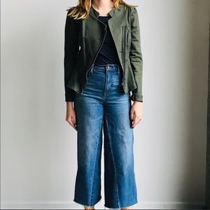 Free People Olive Denim Moto Jacket Peplum Size 4